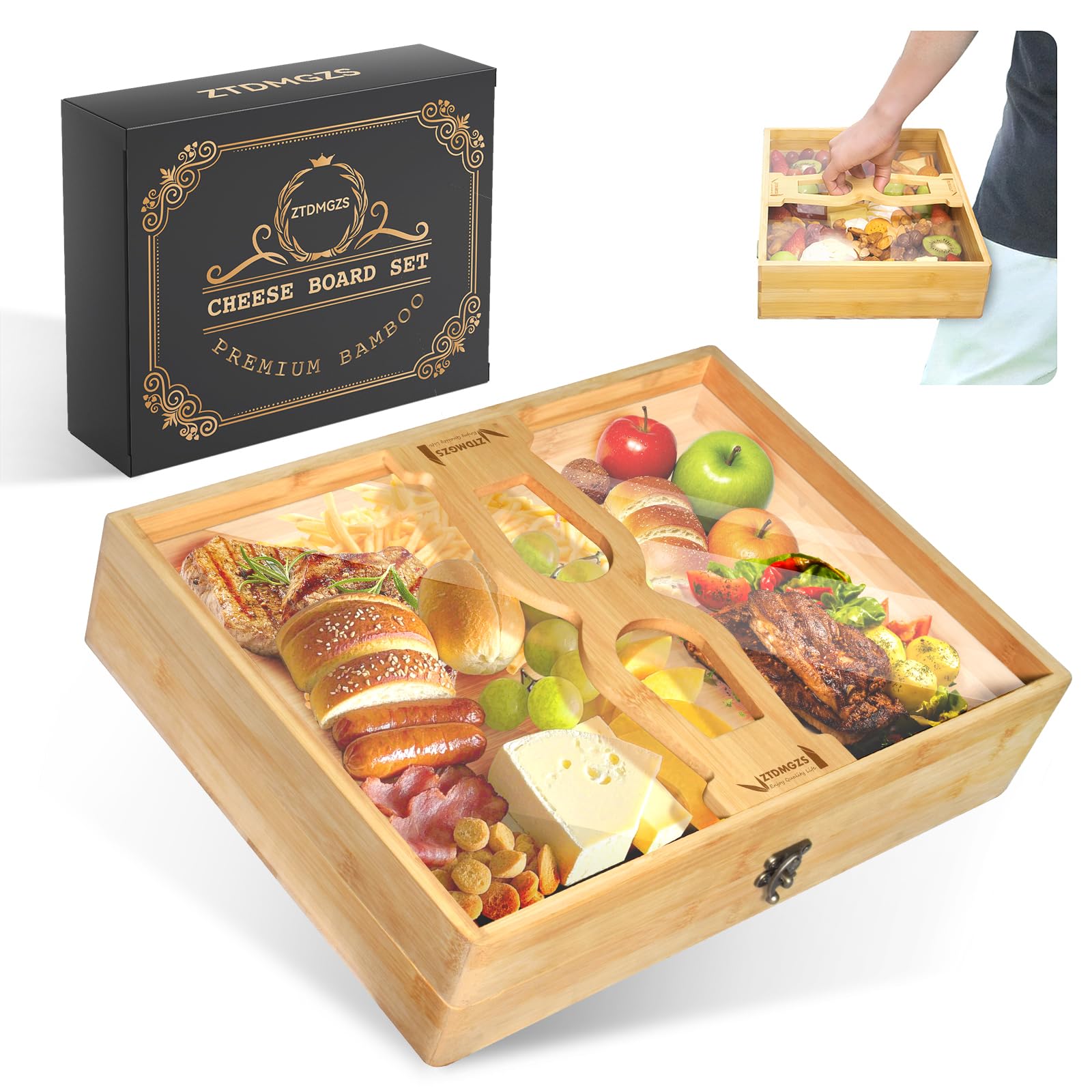 Tabla de charcutería ZTDMGZS con tapa extragrande, ideal para viajes.