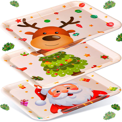 Bandejas navideñas Zubebe, juego de tres, 13x10 pulgadas, ideales para servir aperitivos.