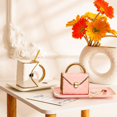 Zubebe: taza cerámica rosa y blanco, diseño moderno para té o café