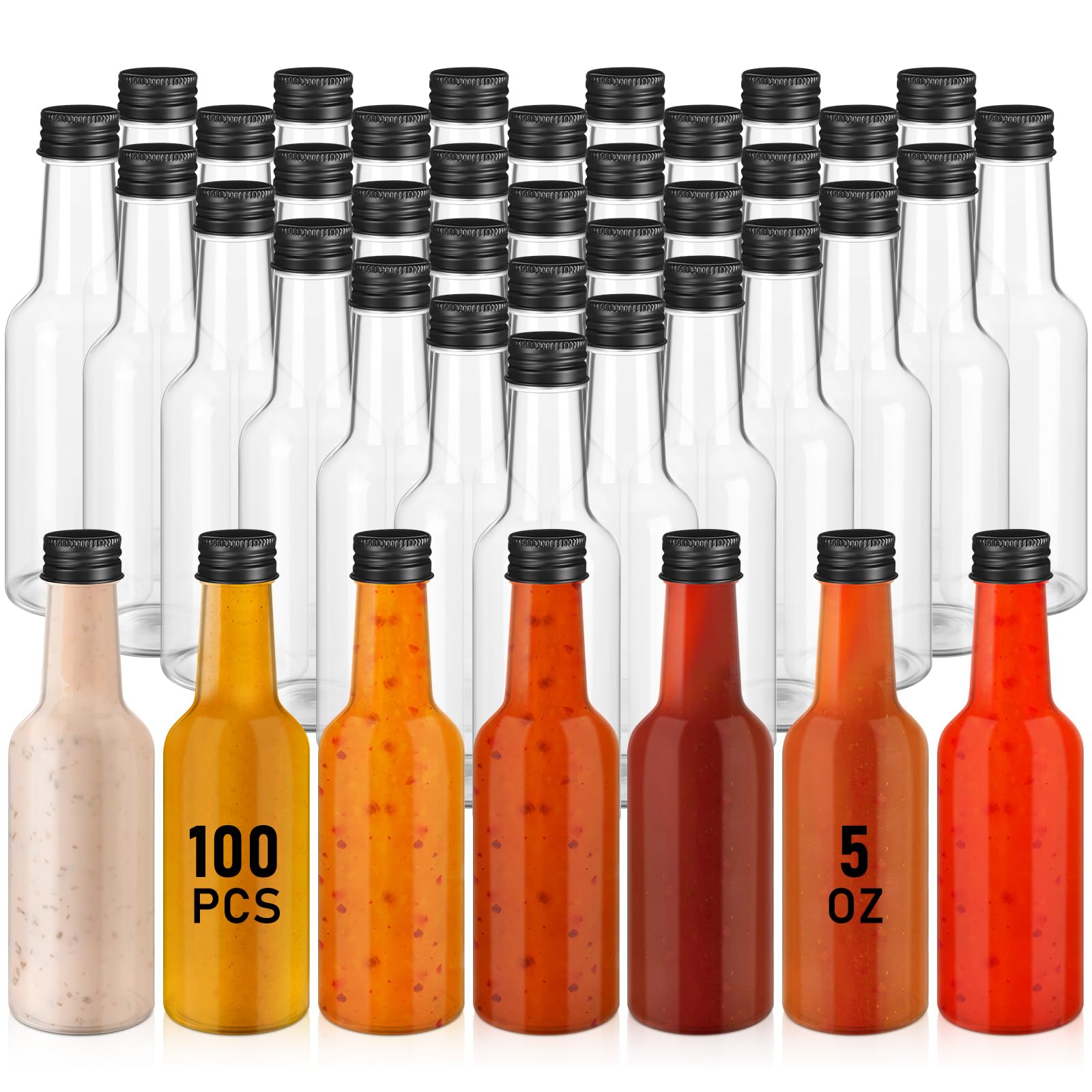 Frasco Zubebe de salsa 5 oz, transparente, ideal para salsas caseras.