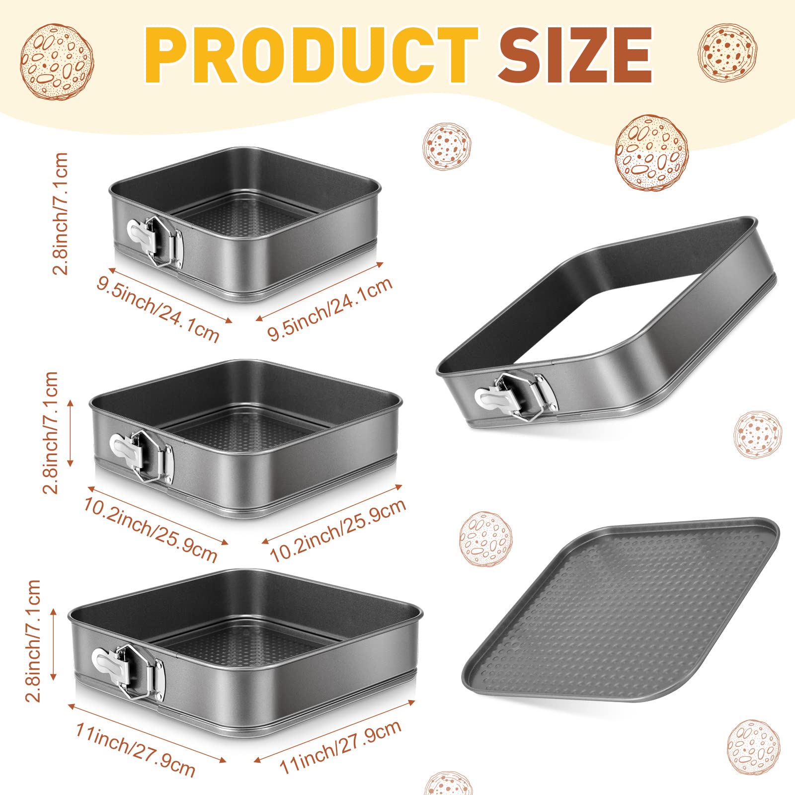 Zubebe molde cuadrado 9-5 pulgadas, base desmontable, perfecto para porciones pequeñas