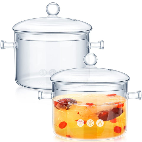 Olla de vidrio Zubebe 1.5L con tapa, ideal para hervir y servir