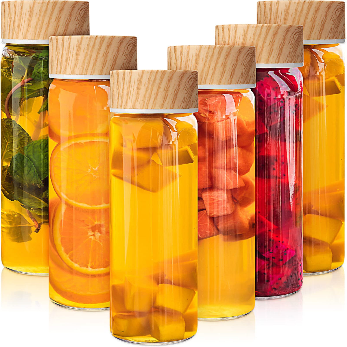 Botellas de vidrio Zubebe de boca ancha, 480 ml, con tapas, para jugos caseros