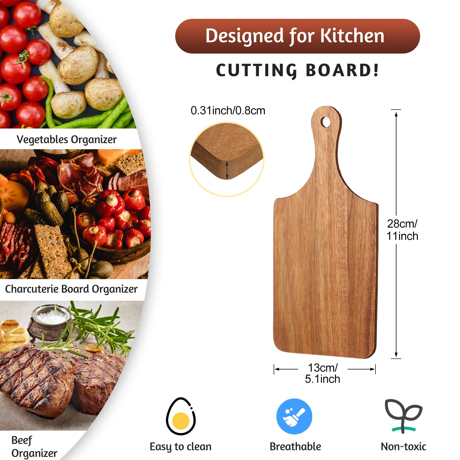 Tabla Zubebe de acacia para charcutería, ideal para presentar embutidos.