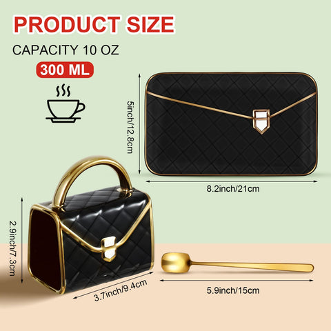 Zubebe taza-bolso detalle bordes dorados, toque elegante para la sobremesa.