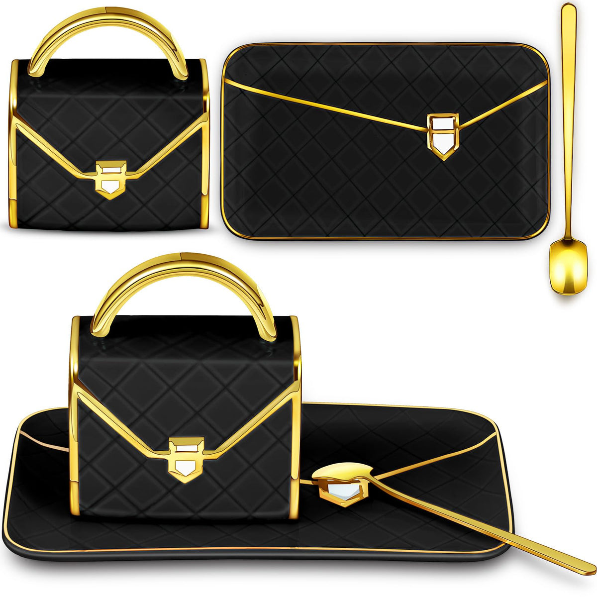 Zubebe taza-bolso negro frente, ideal para empezar el día con estilo.