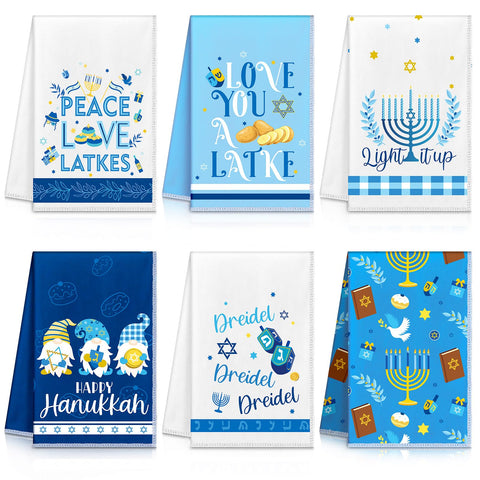 Toallas Zubebe Januka azul con estrellas, decoran la cocina durante Janucá.