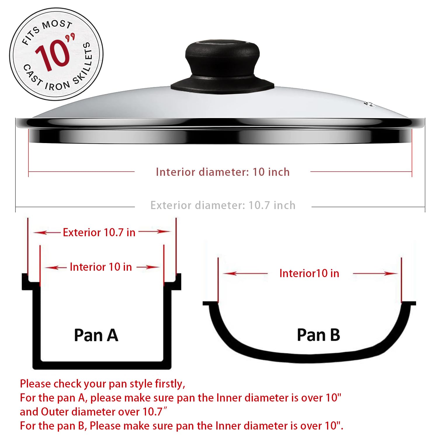 Tapa de vidrio ZUIHUI de 10 pulgadas, compatible con numerosas sartenes.