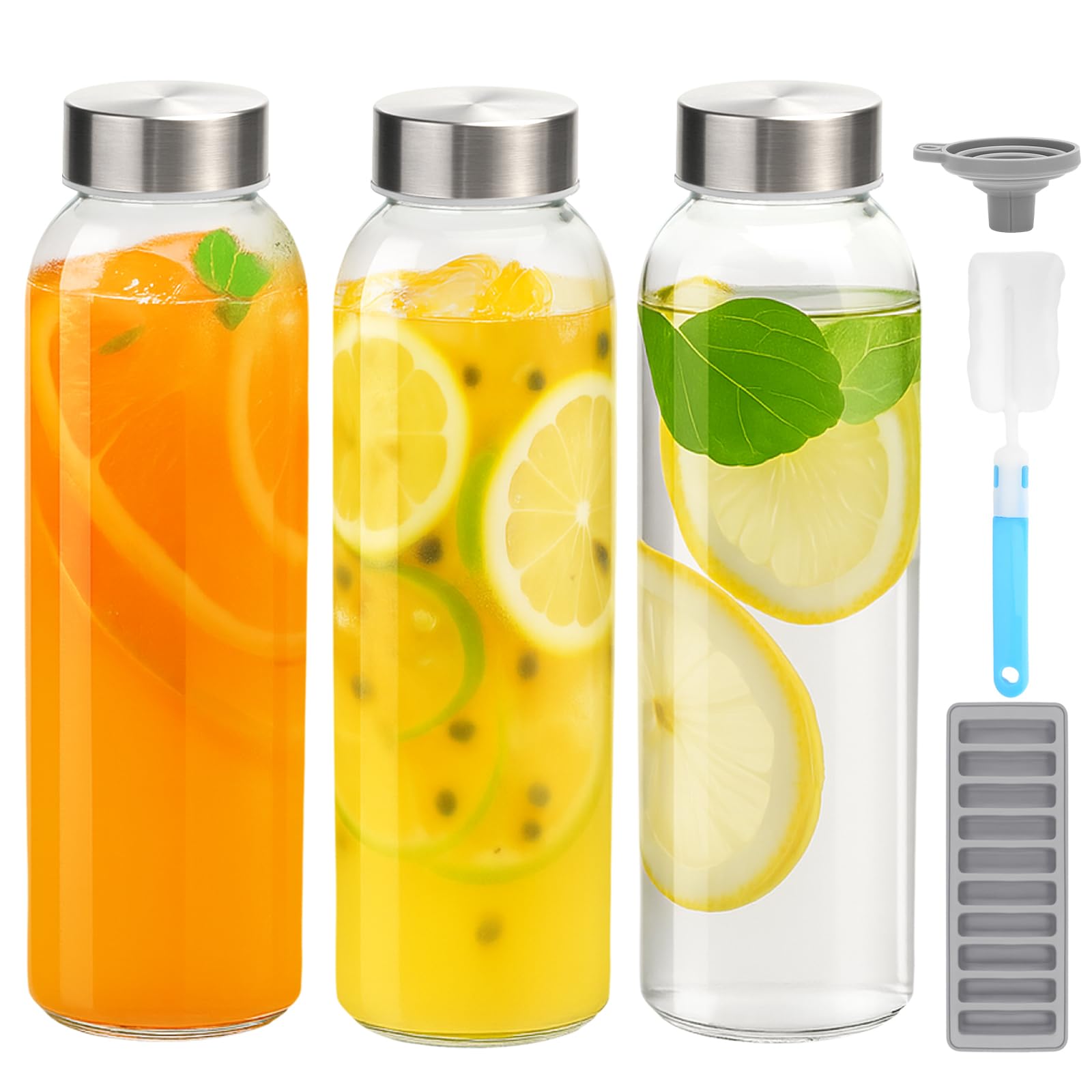 Botellas de vidrio Zukro 24 oz con tapas de acero inoxidable para cierre hermético y jugos frescos.