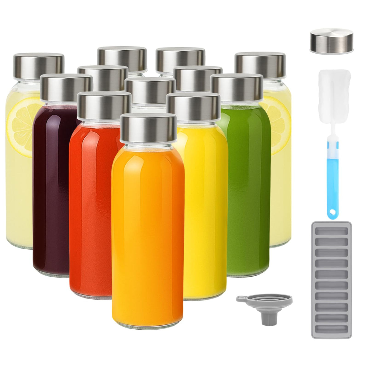 Botella Zukro de vidrio 300 ml con tapa de acero inoxidable para jugos.