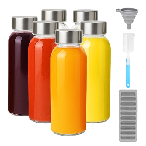 Botellas de vidrio Zukro 300 ml en pack de 6 para jugos caseros.