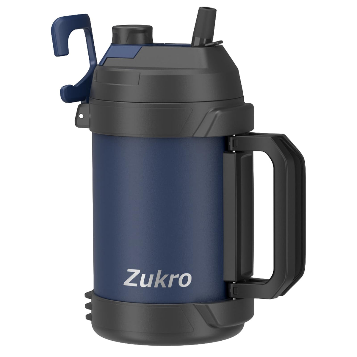 Vaso Zukro 1 galón en acero inoxidable, frente azul, gran capacidad de hidratación.
