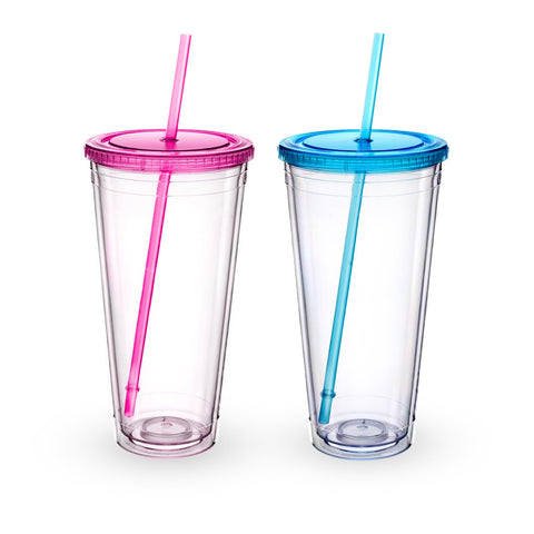 Vaso acrílico Zukro de 32 oz con tapa y pajilla para bebidas frías.