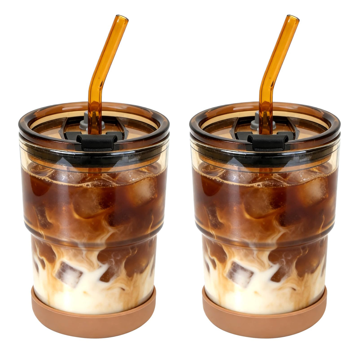 Vaso Zukro de vidrio grueso con tapa y pajilla, ideal para bebidas frías