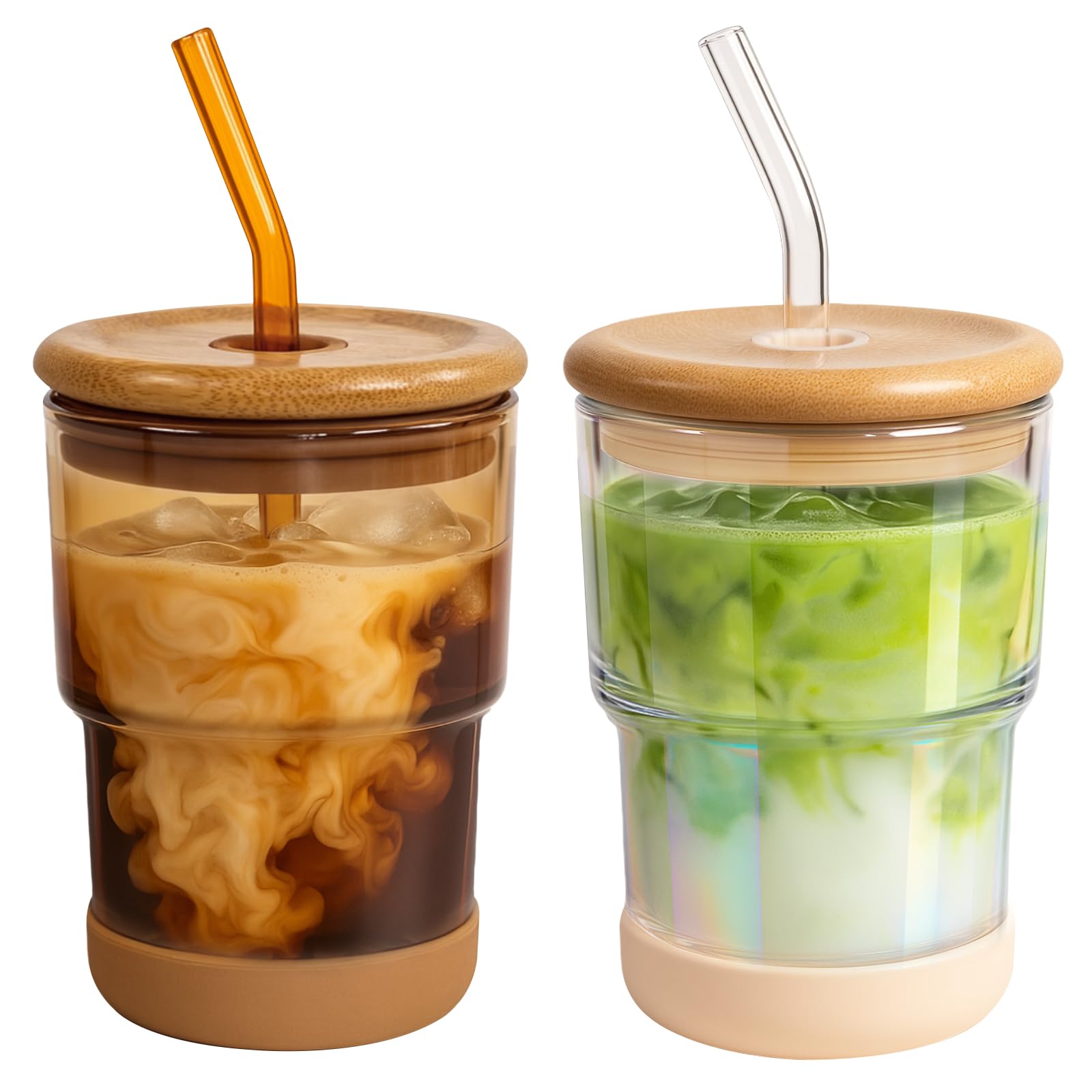 Vaso Zukro de vidrio 13 oz para café helado con sabor puro, tono ámbar