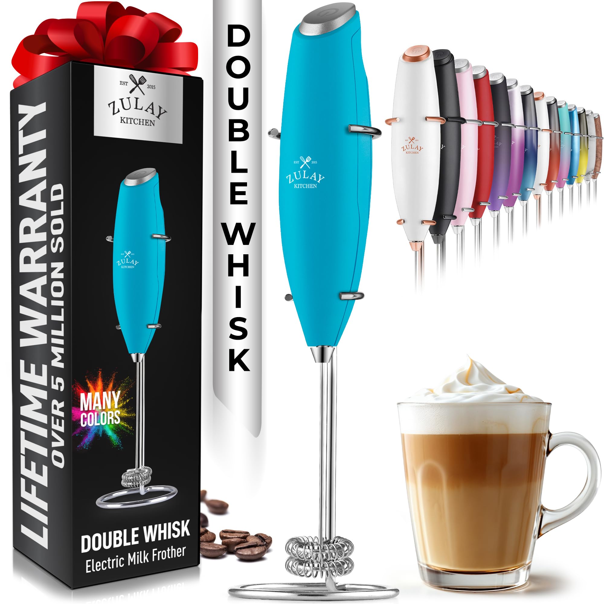 Zulay Kitchen batidora doble leche turquesa: espuma cremosa para café.
