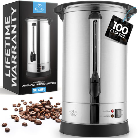 Cafetera Zulay comercial de 100 tazas, vista frontal para eventos