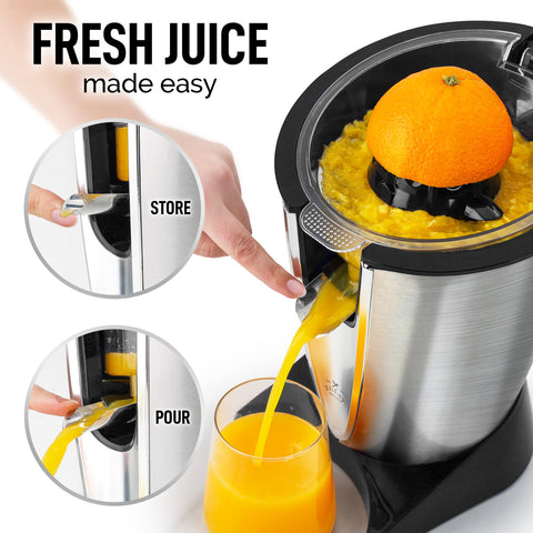 Zulay Exprimidor Eléctrico de Cítricos con motor silencioso para desayunos tranquilos.