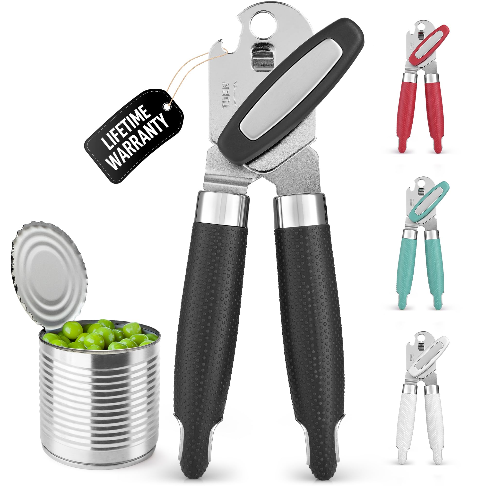 Zulay Kitchen abre-latas manual con mango ergonómico en acero inoxidable, ideal para uso diario sin esfuerzo.