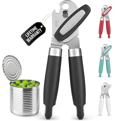 Zulay Kitchen abre-latas manual con mango ergonómico en acero inoxidable, ideal para uso diario sin esfuerzo.