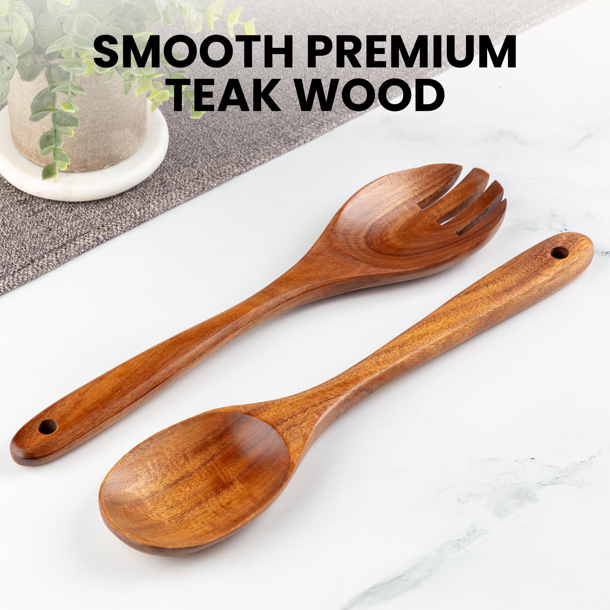 Acabado suave de teca Zulay Kitchen, seguro para sartenes antiadherentes.