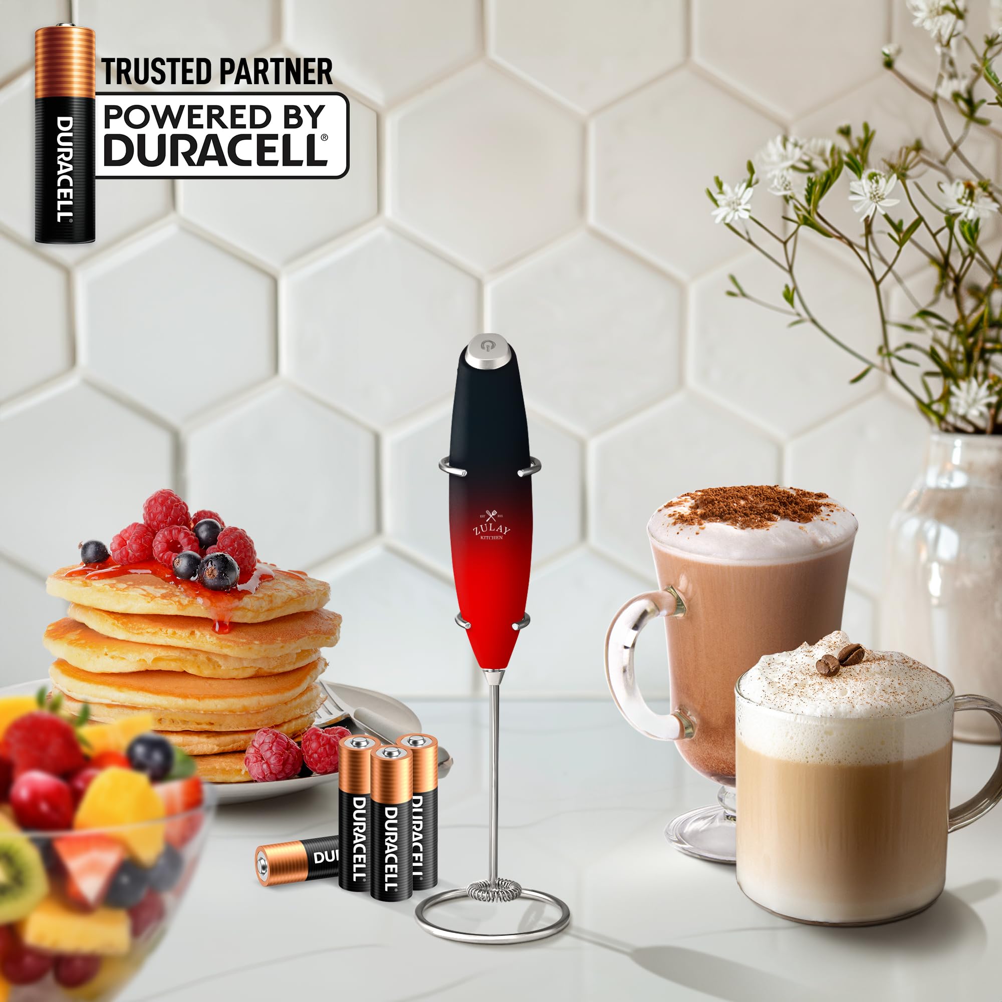 Zulay Kitchen espumador con baterías incluidas para uso sin cables.