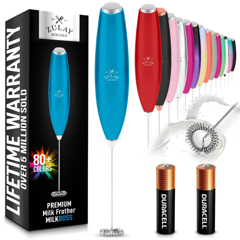 Zulay Kitchen batidor leche mano azul metalico genera espuma suave para cafe