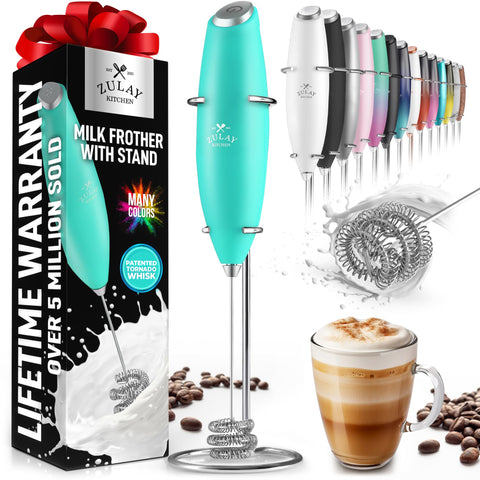 Batidor Zulay Kitchen para leche crea espuma cremosa en segundos para café y cappuccinos.
