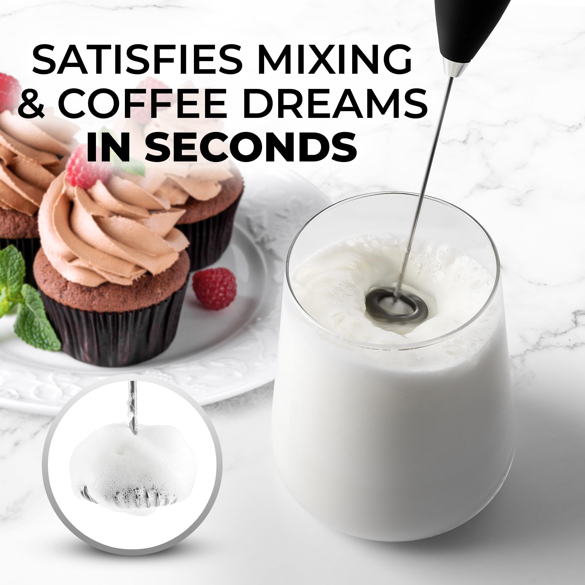 Zulay Kitchen batidora de mano para café, mezcla rápida sin utensilios extra.