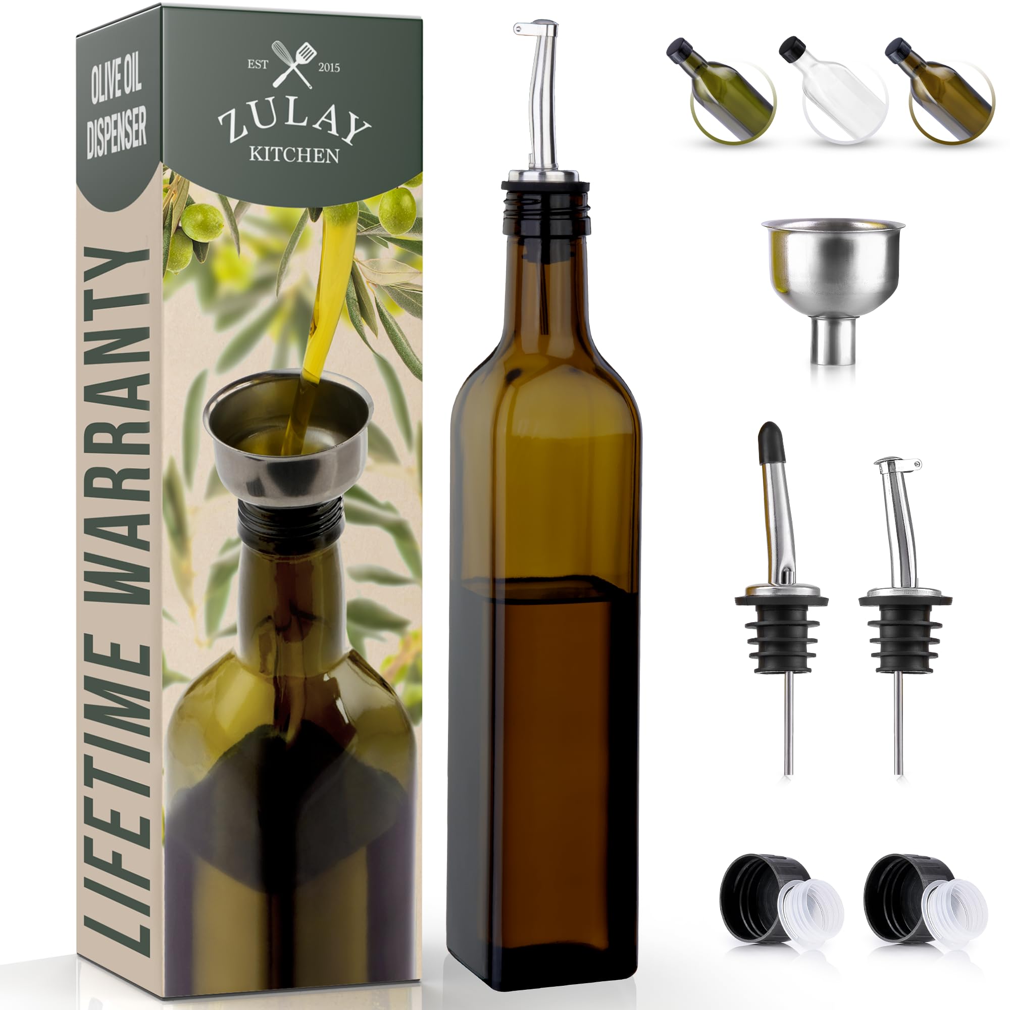 Botella Zulay Kitchen de aceite en vidrio con punta para un vertido preciso.