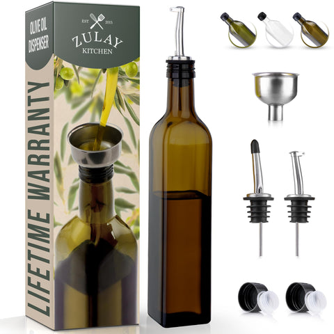 Botella Zulay Kitchen de aceite en vidrio con punta para un vertido preciso.