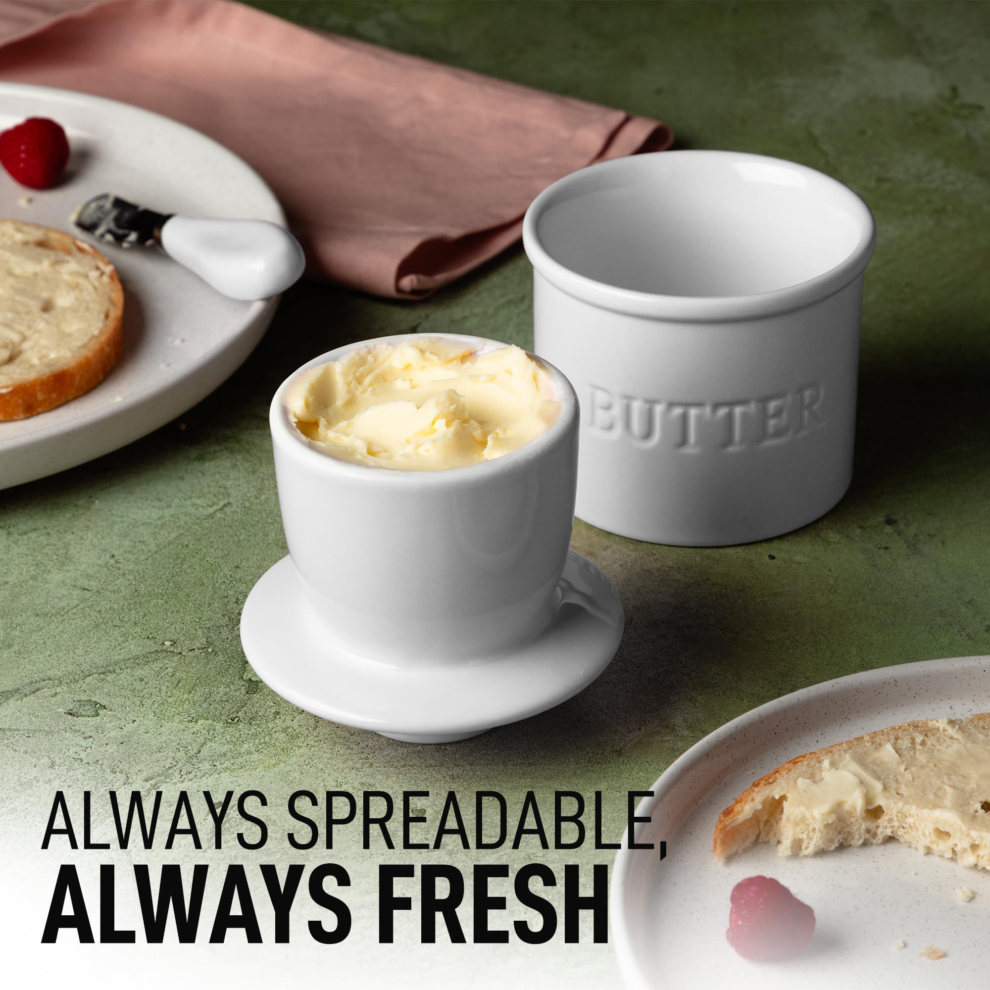 La Zulay Kitchen Butter Crock incluye cuchillo para untar fácilmente.
