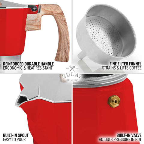 Dispositivo Zulay Kitchen moka con válvula de seguridad para extracción estable.