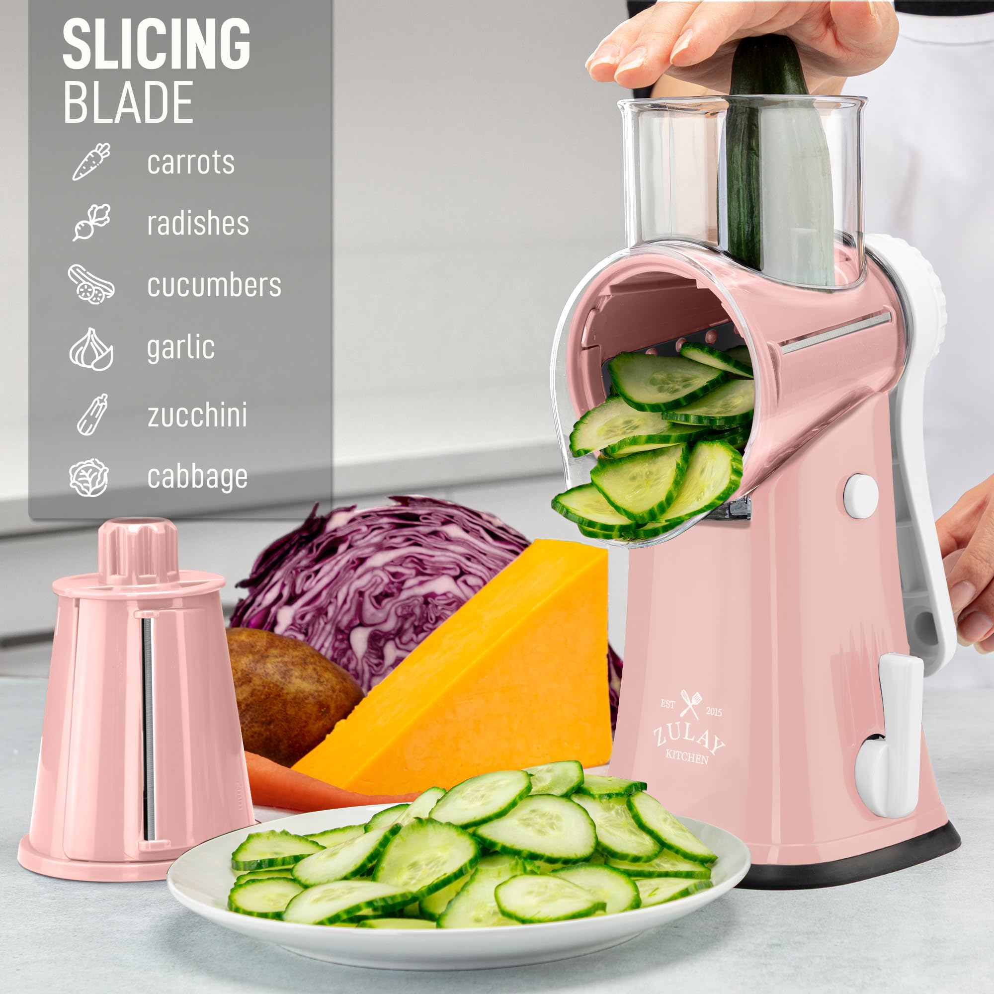 Rallado y corte de verduras con las cuchillas de Zulay Kitchen.