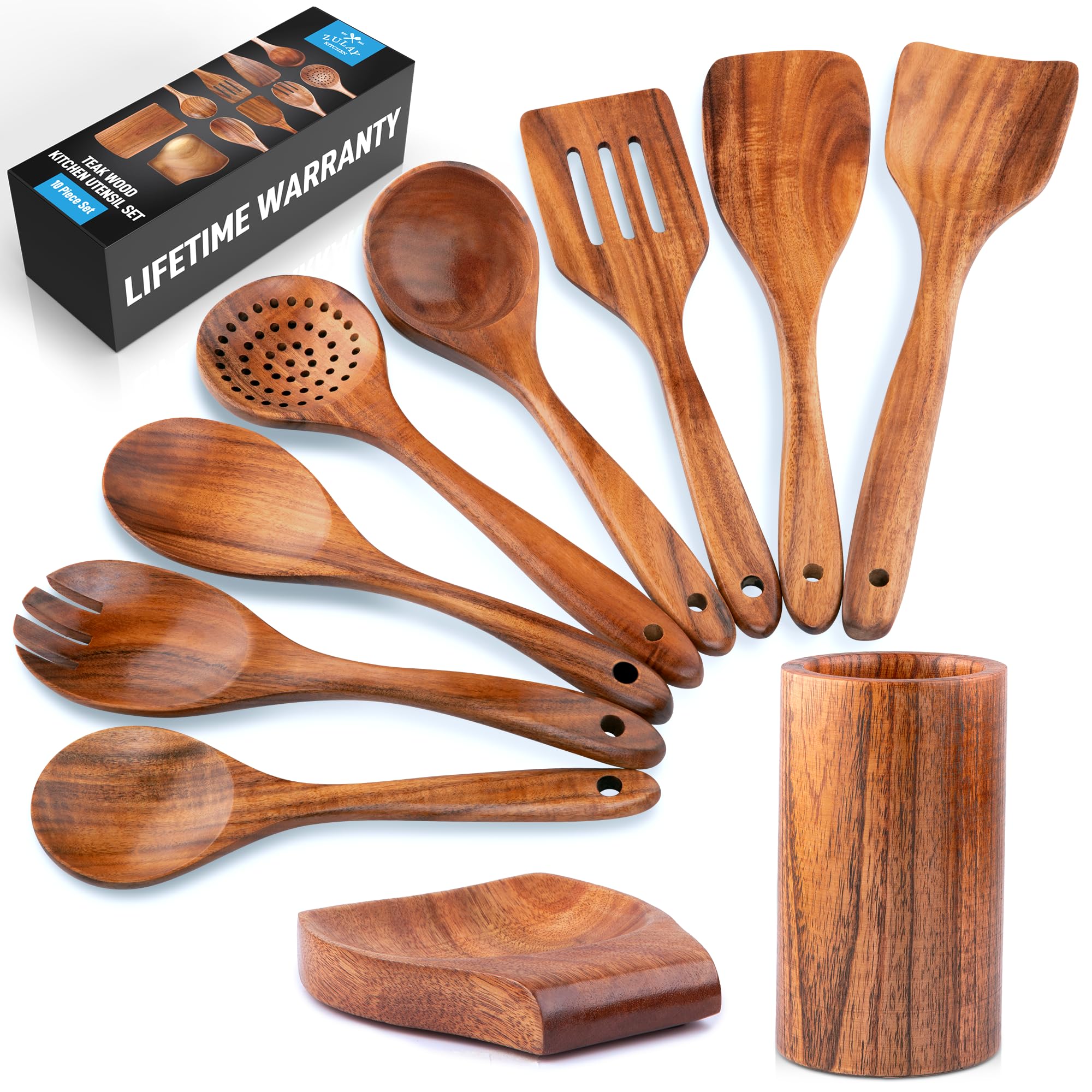 Cucharas de madera Zulay Kitchen teca para ensaladas, con acabado suave.