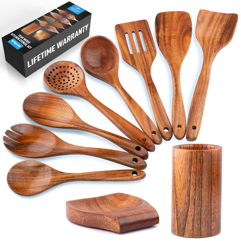Cucharas de madera Zulay Kitchen teca para ensaladas, con acabado suave.