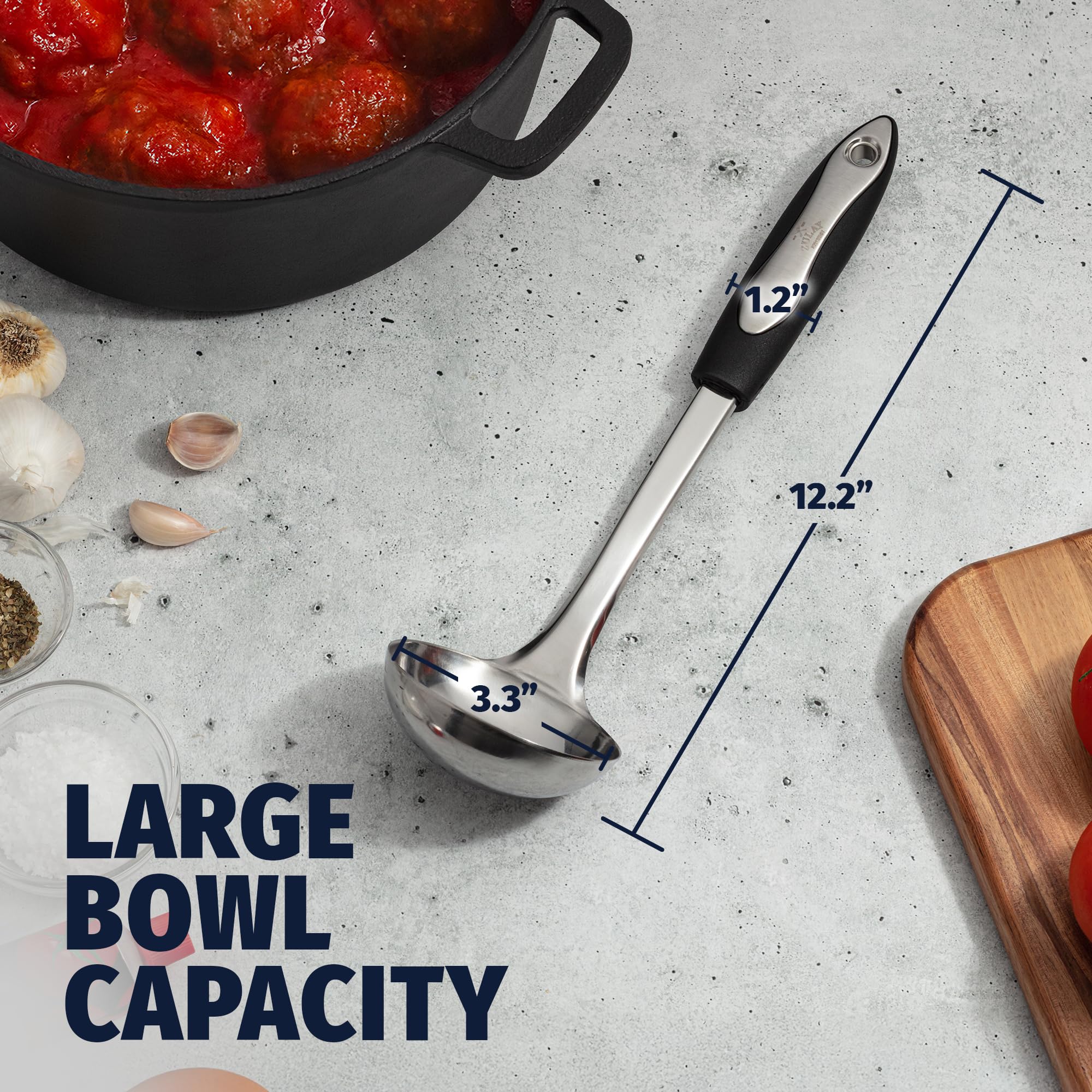 Cucharón Zulay Kitchen con diseño ergonómico para mayor comodidad al cocinar.