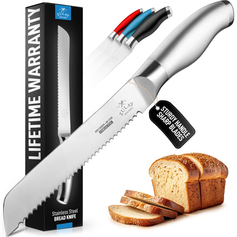 Cuchillo Zulay Kitchen, filo ultra afilado para pan de 13 pulgadas, ideal para rebanadas limpias.