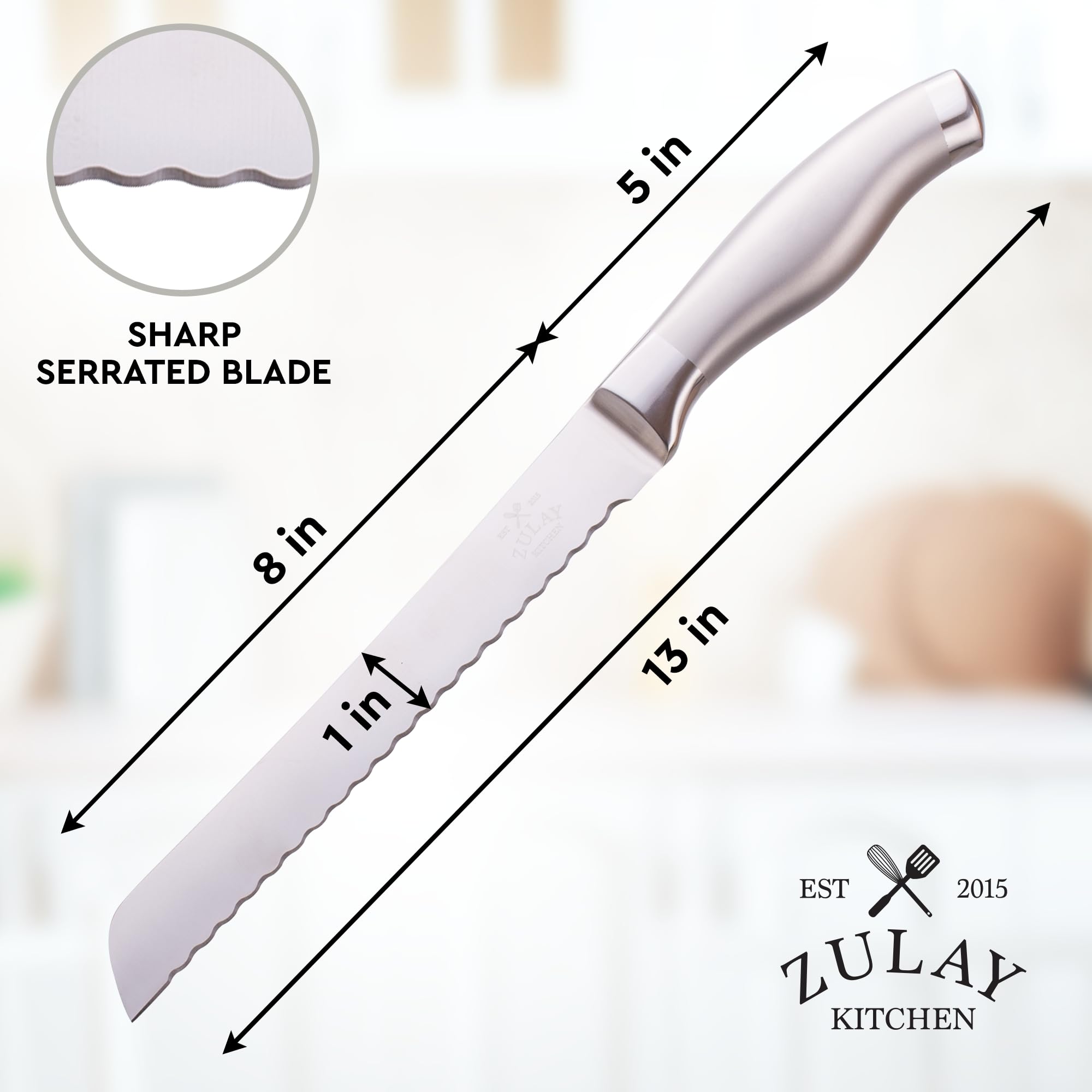 Cuchillo Zulay Kitchen, hoja serrada para cortes crujientes de pan y bollos.