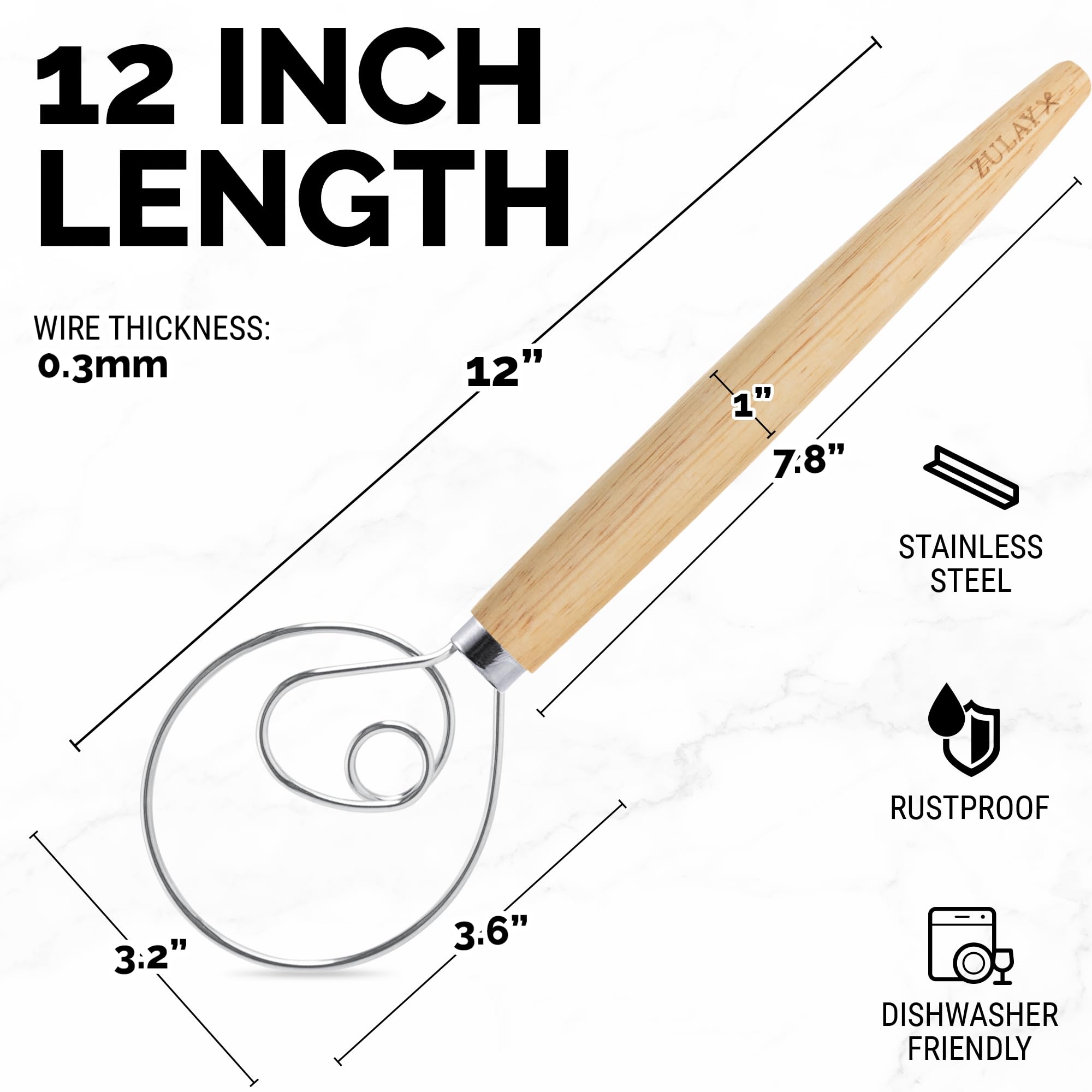 Gancho de masa de madera ergonómica de Zulay Kitchen para amasar cómodo