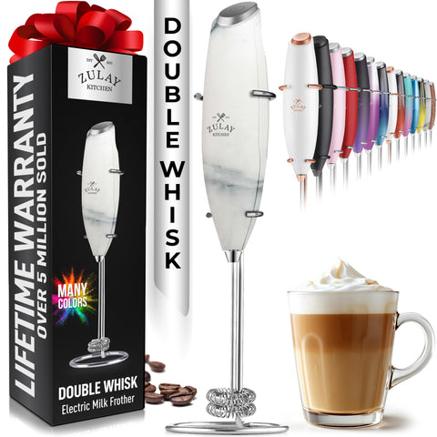 Zulay Kitchen doble batidor de leche crea espuma cremosa en segundos para cafés.
