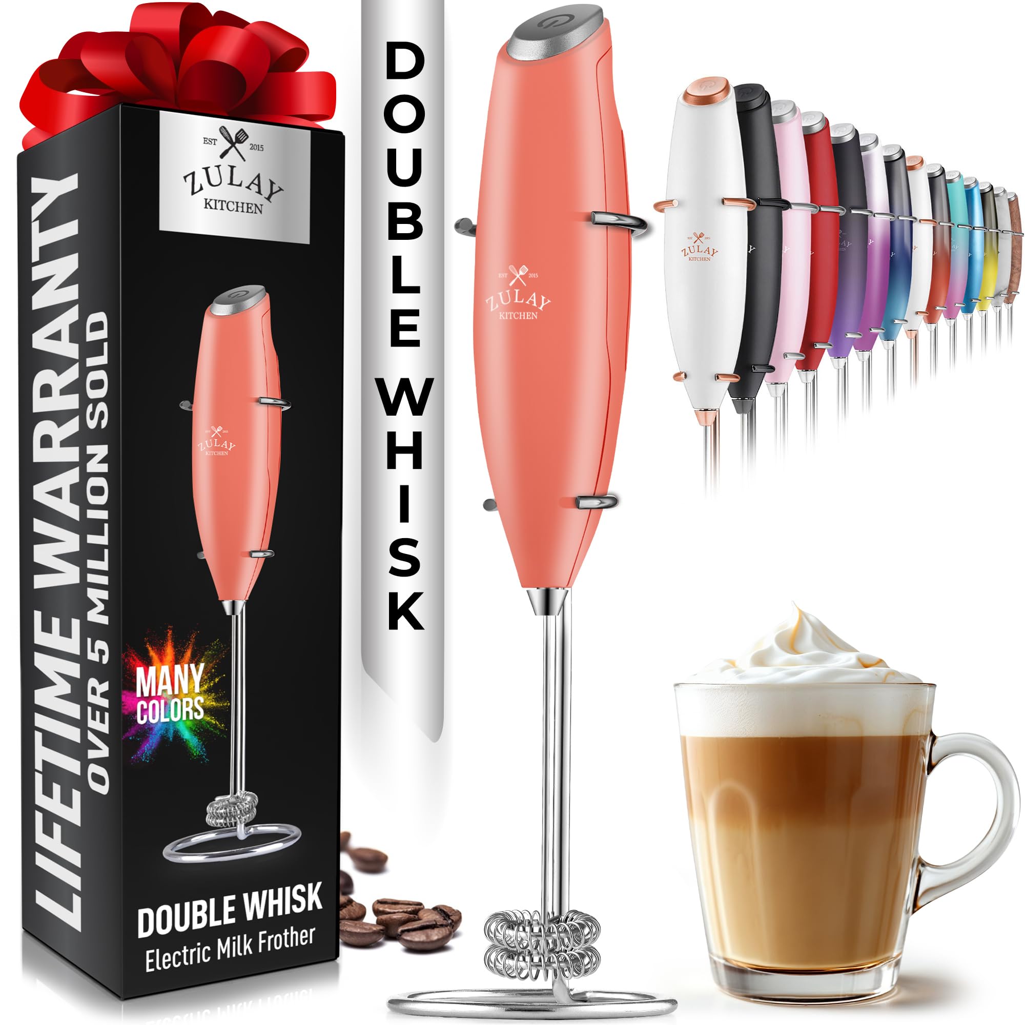 Zulay Kitchen batidora doble espumadora de leche para café, espuma cremosa.