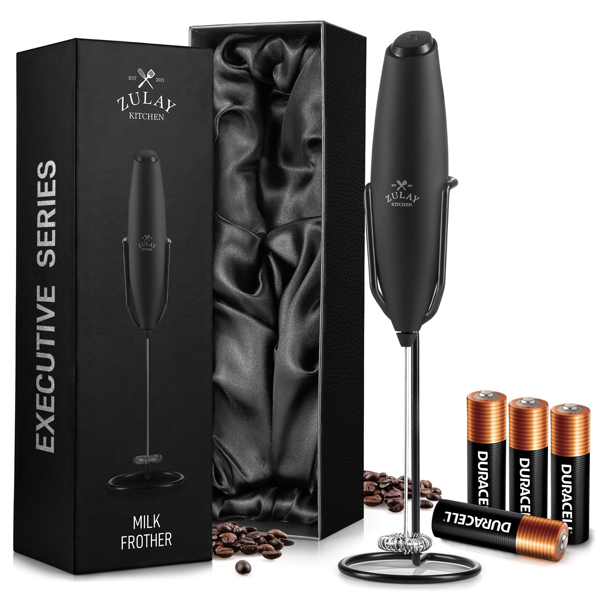 Batidor de leche Zulay Kitchen Executive Series con soporte ultra para espumar rápida.