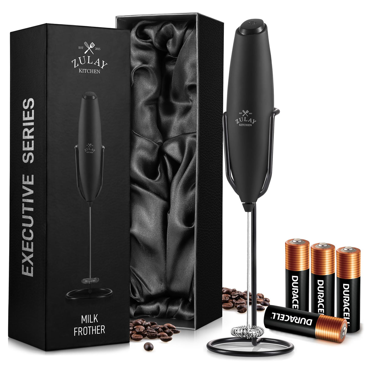 Batidor de leche Zulay Kitchen Executive Series con soporte ultra para espumar rápida.