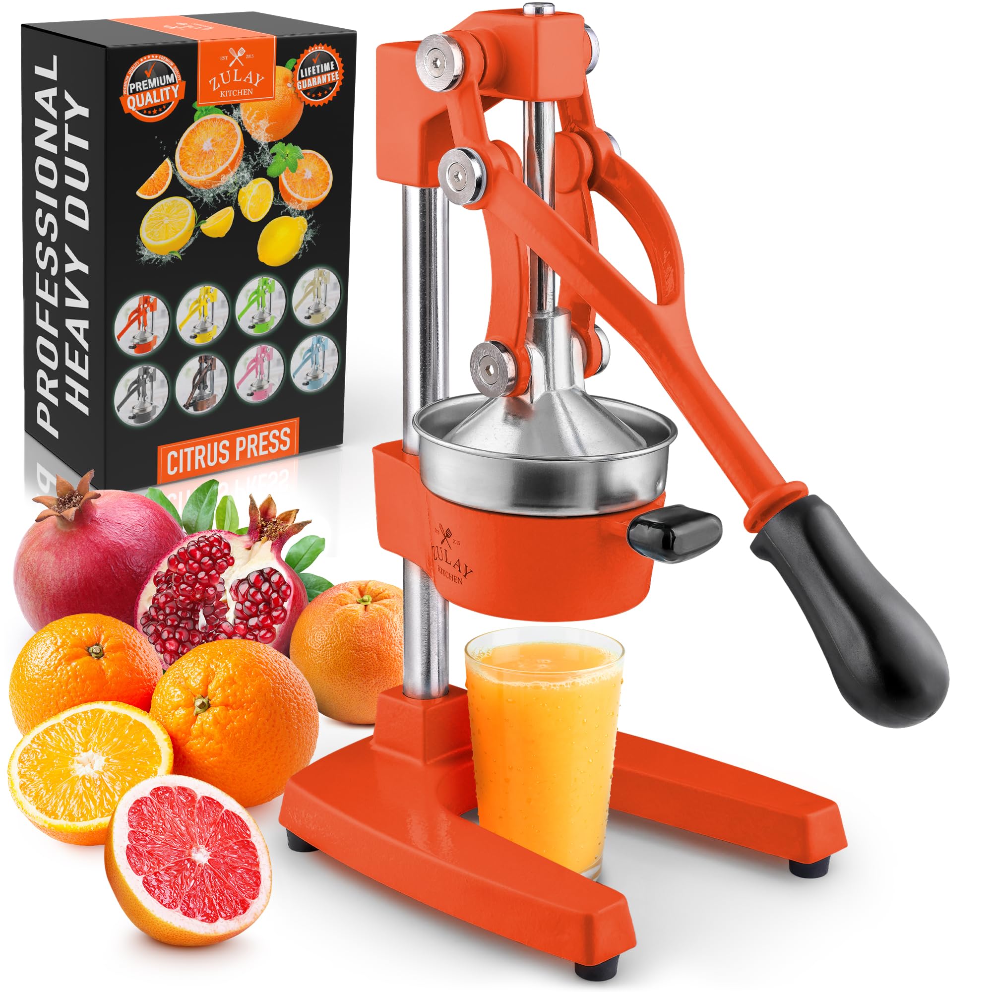 Zulay Kitchen exprimidor cítrico de hierro forjado con mango ergonómico para control cómodo.