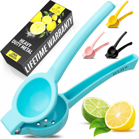 Exprimidor Zulay Kitchen de limón, cuerpo de aluminio, azul claro, uso diario