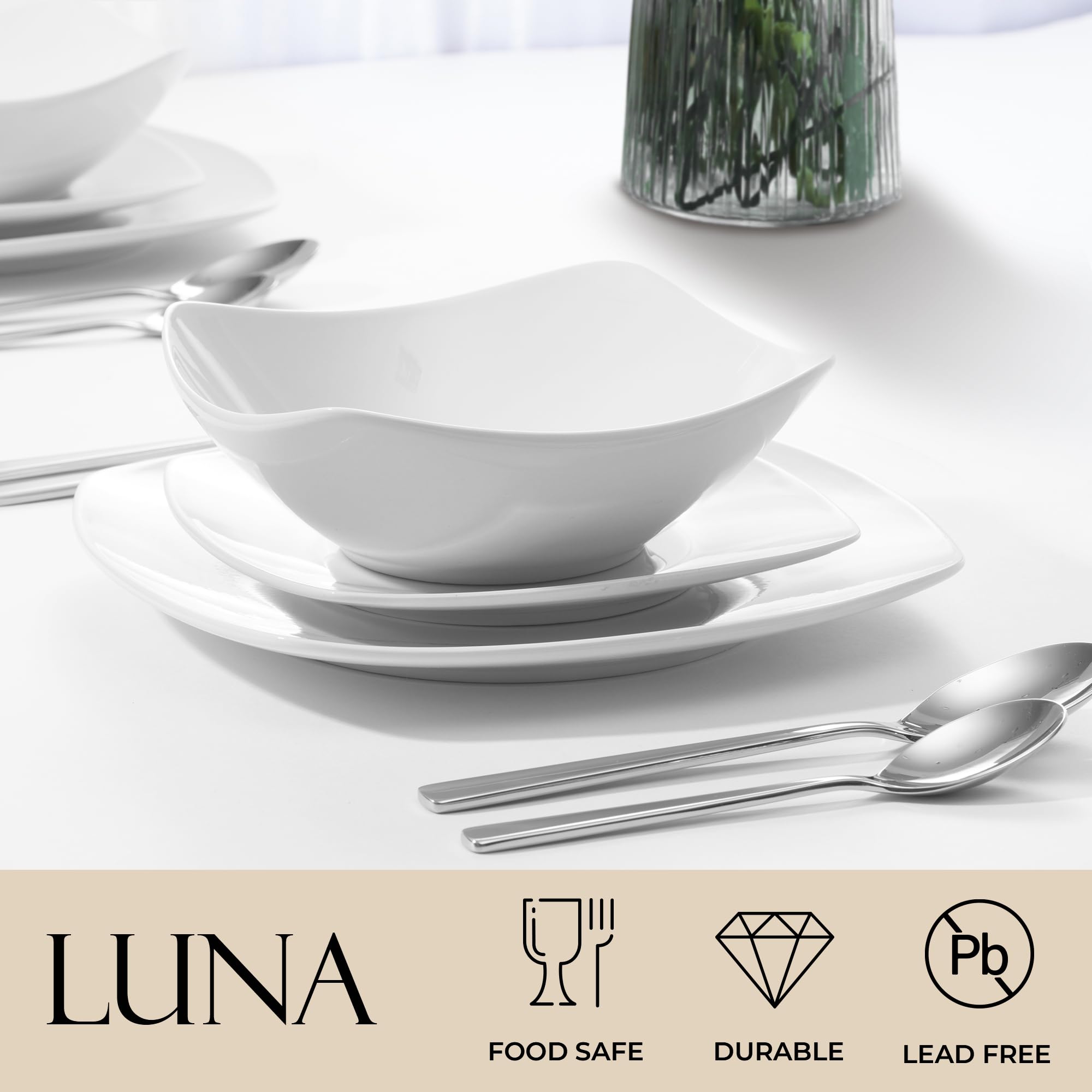 Zulay Kitchen Luna platos llanos: servicio para cuatro con estilo moderno.