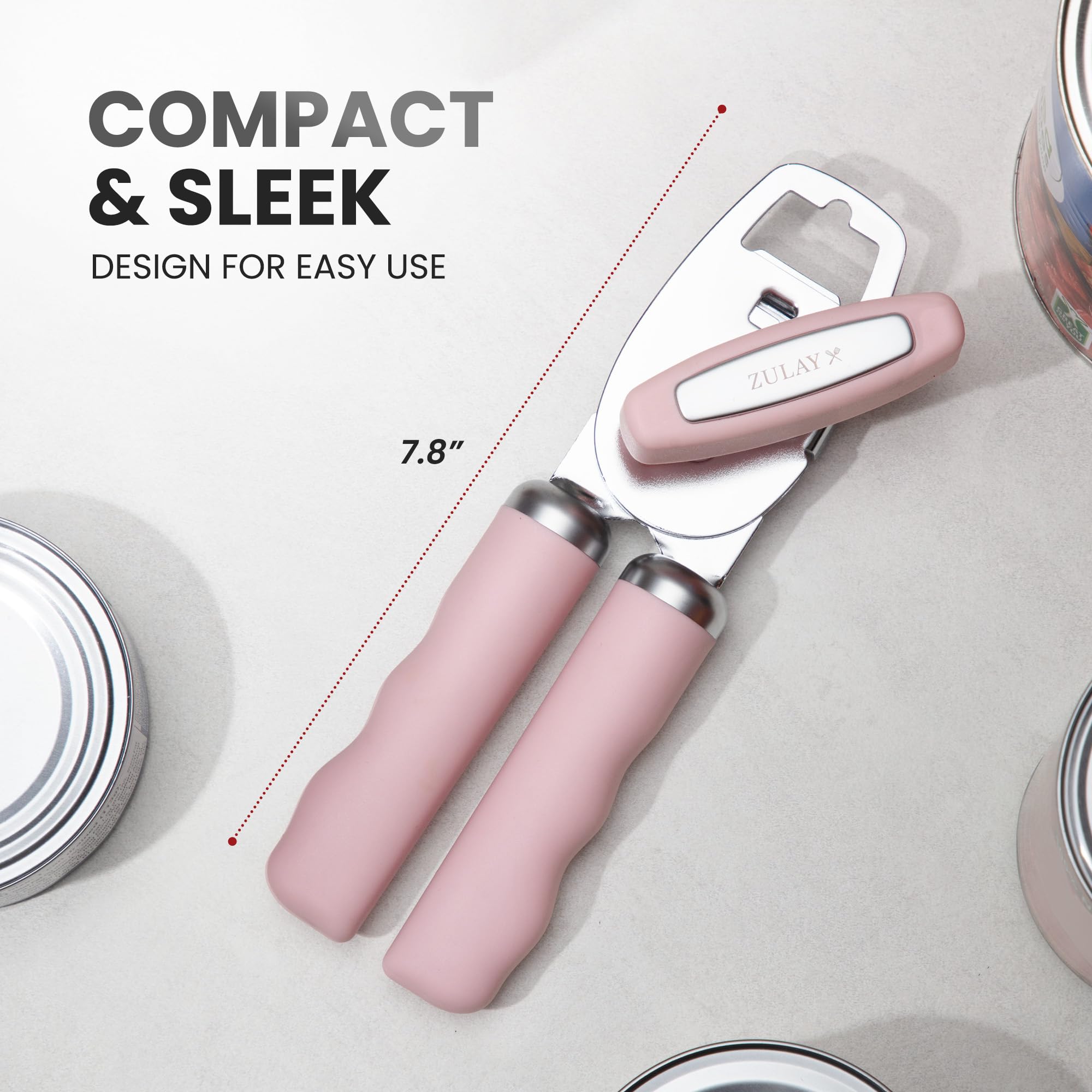 Zulay Kitchen mango ergonómico suave para agarre estable al abrir latas.