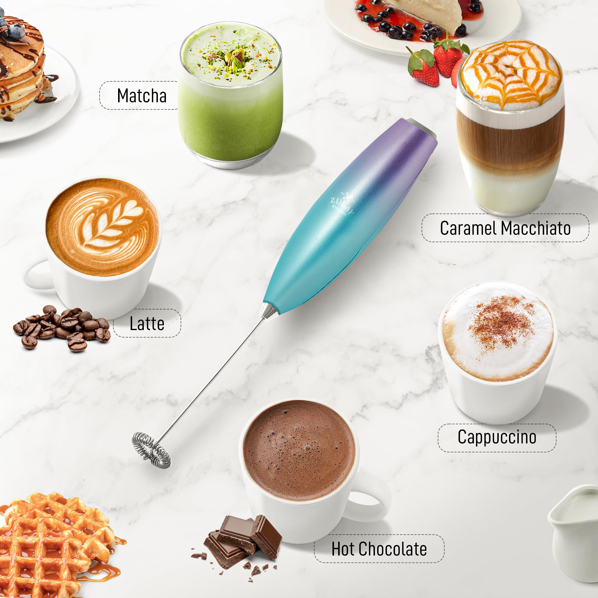 Zulay Kitchen Milk Frother Aurora, latte cappuccino en taza gracias a la espiral potente.
