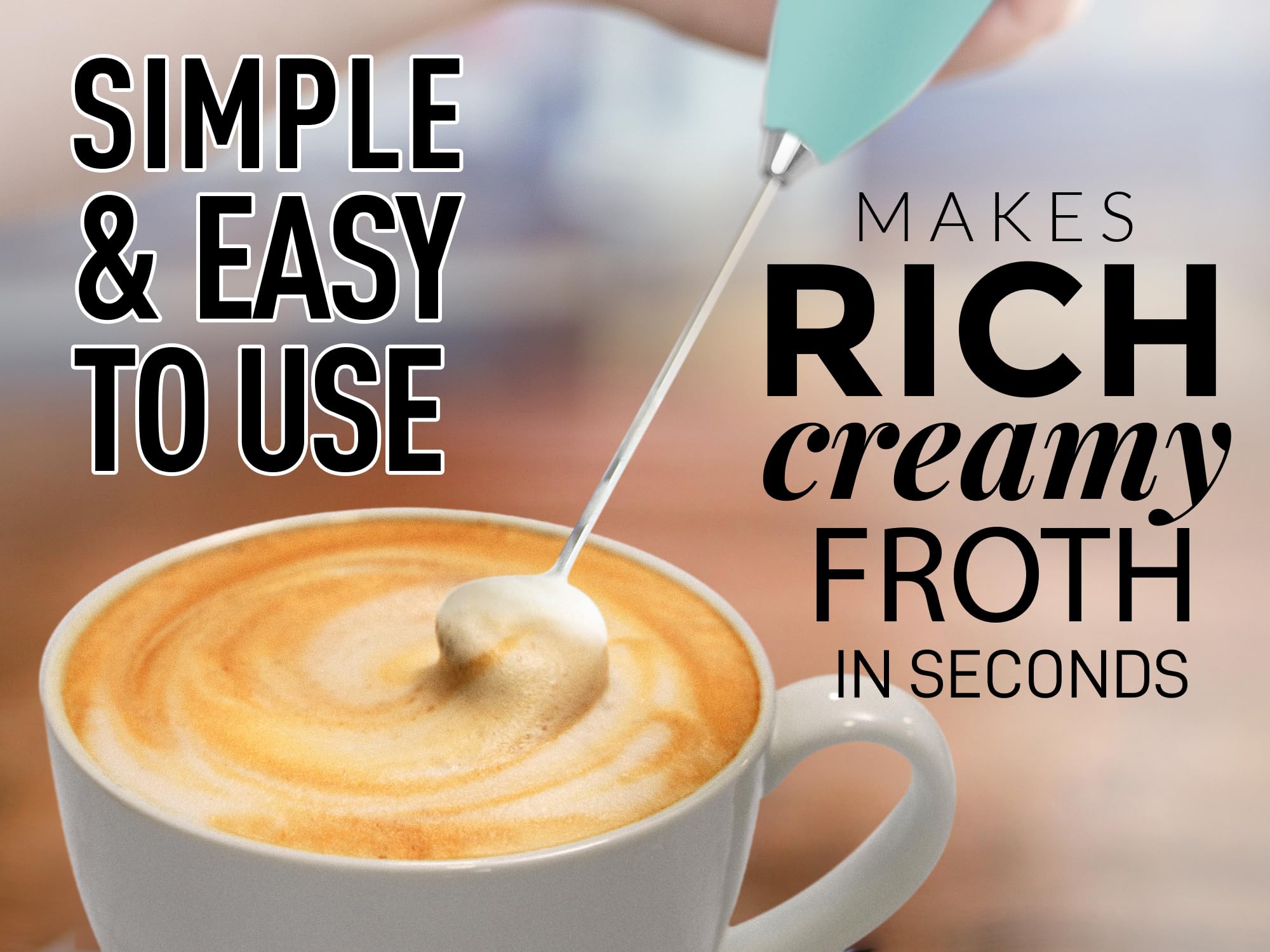 Zulay Kitchen Milk Frother Mint, funciona con pilas AA para libertad sin enchufes.